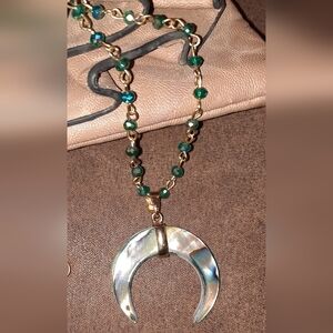 Abalone Crescent Moon beaded Necklace nwot Boho Shabby Chic